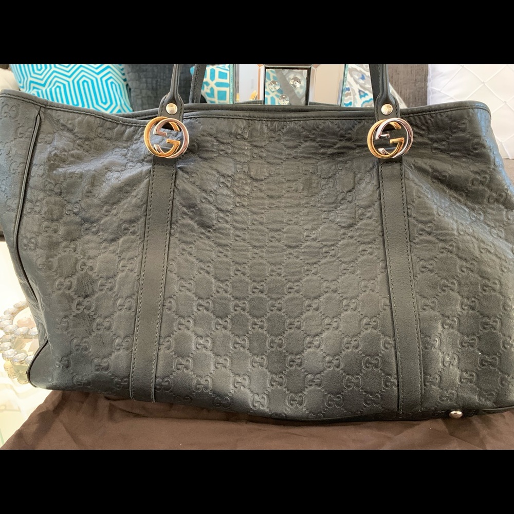 Large Twin Guccissima Black Leather Tote